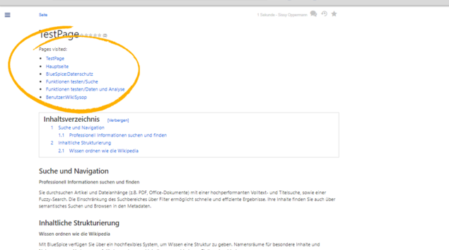 PagesVisited auf einer Seite anzeigen