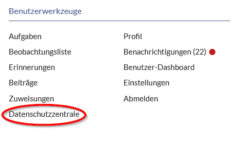 Benutzerwerkzeuge; Hervorgehobene Datenschutzzentrale