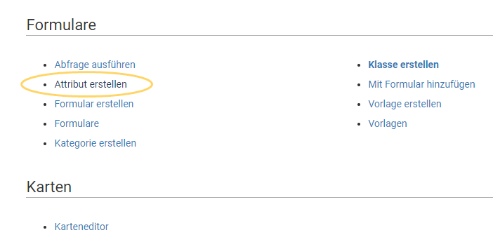 Spezialsseite "Attribut erstellen"