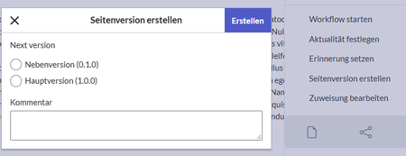Dialog mit Auswahl für die erste Haupt- oder Nebenversion