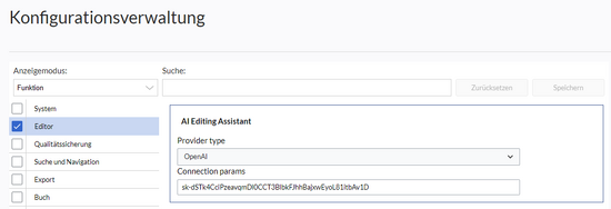 AI Editing Assitant connection field in the Config manager