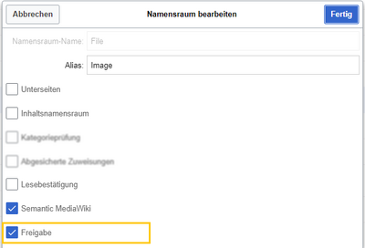 Screenshot der Namensraumeinstellung ohne Freigabe-Mechanismus