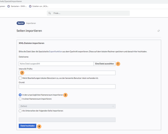 Screenshot der Import-Spezialseite