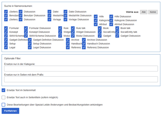 Einstellungen beim Text ersetzen