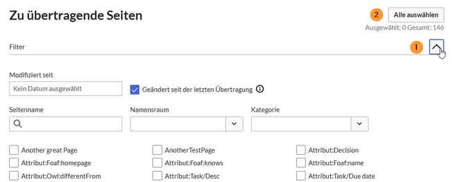 Übertragungsfilter auf der Seite ContentTransfer