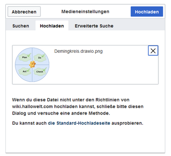 Dialogfeld "Medieneinstellungen" mit Bild, das hochgeladen wird