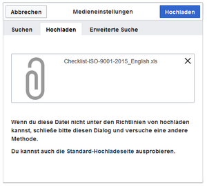 Hochladen-Reiter im Dialogfeld Medieneinstellungen