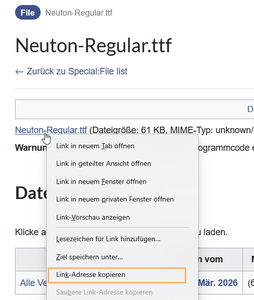 Offenes Kontextmenü zum Kopieren des Dateilinks