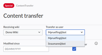 mehrere Transfer Benutzer stehen zur Auswahl