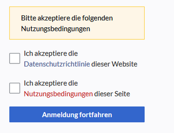 Screenshot von Nutzungsbedingungen akzeptieren