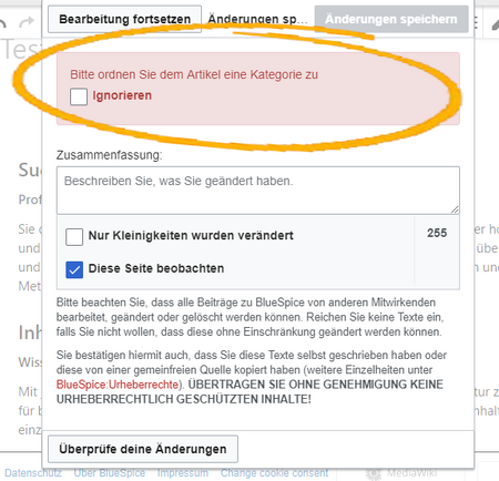 Hinweis zur Kategorisierung mit Möglichkeit zum Ignorieren