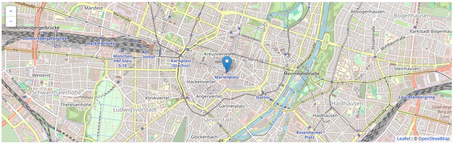 Kartenausgabe des Fokus "München" (Stadtzentrum mit Markierung)