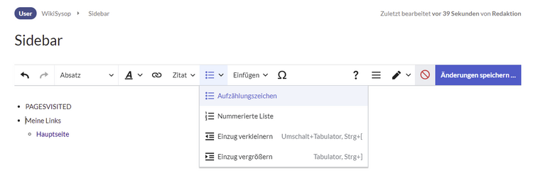 Benutzermenü bearbeiten