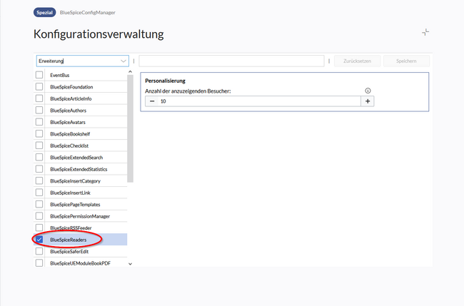 Konfiguration von der Erweiterung BlueSpiceReaders