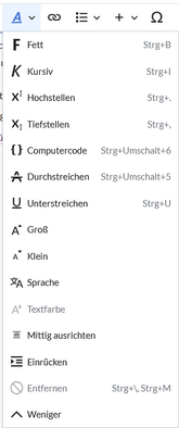 Formatierungsoptionen der in dieser Zelle beschriebenen Optionen