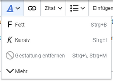 ausgeklapptes Menü zur Zeichenformatierung