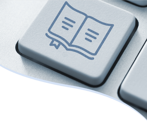 Bild einer vergrößerten Tastatur-Taste mit Buch-Symbol