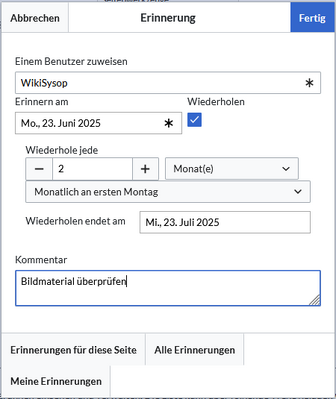 Beispiel zur Erstellung einer Erinnerung