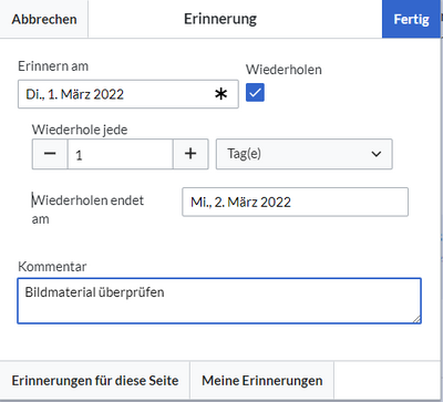 Beispiel zur Erstellung einer Erinnerung