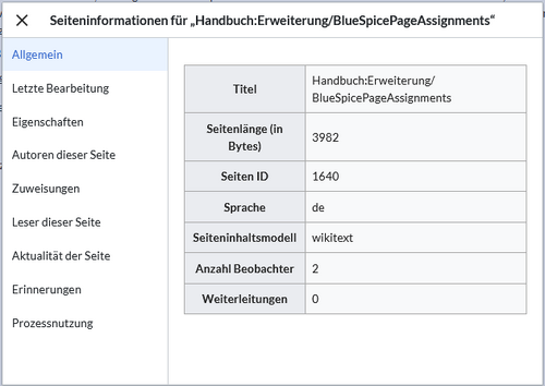 Seiteninformation Dialog
