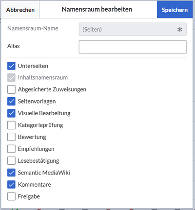 Dialogfenster zur Erstellung eines Namensraums