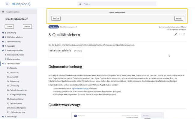 Buchnavigation vor dem Seiteninhalt