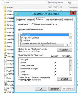Screenshot Dialogfenseter "Eigenschaften von Cache"