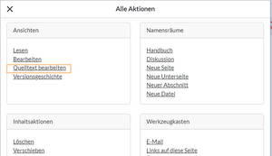 Ausgewählter Menüpunkt "Quelltext bearbeiten" im Alle-Aktionen-Menü
