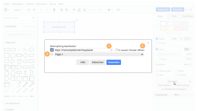 Scfeenshot des Link-Dialogs