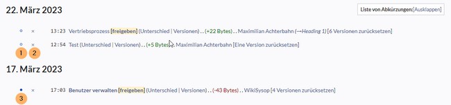 Screenshot der Markierungen auf der Beobachtungsliste
