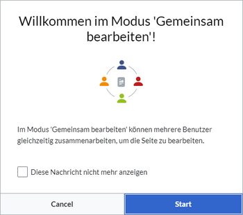 Welcome dialog with checkbox, start and cancel buttons.