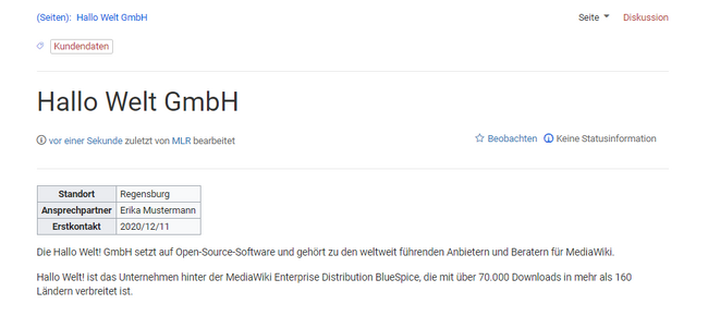 Kundenseite mit Kundendatenformular.