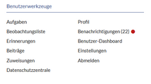 Screenshot: Benutzermenü-Benachrichtigungen