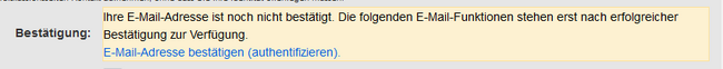 Hinweis unbestätigte E-Mail-Adresse