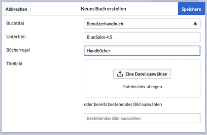 Dialogbox zum Erstellen eines Benutzerhandbuchs mit ausgefüllten Formfeldern