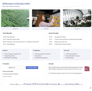 Startseite mit Banner, Bildkarten, mehreren Textbausteinen sowie einer Wortwolke