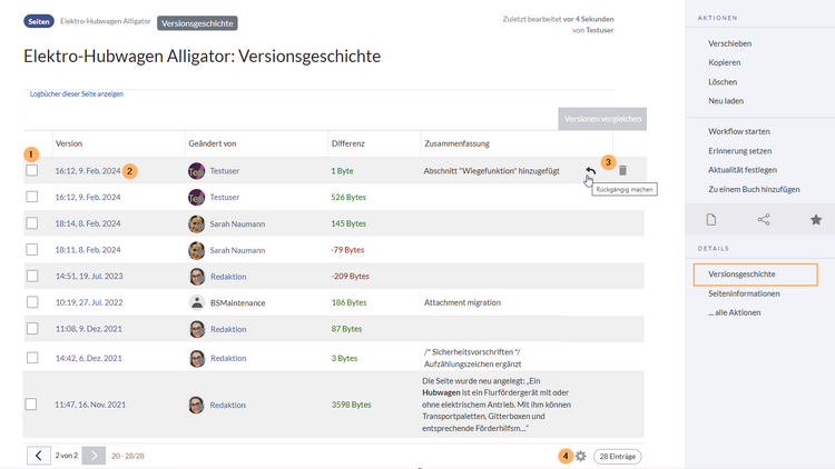 Ansicht der Versionsgeschichte der Seite "Elektro-Hubwagen Alligator"