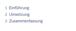 Darstellung des Inhalstverzeichnisses mit der Hauptebene