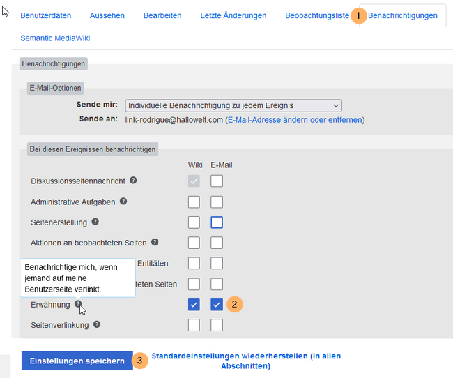 Benachrichtigungen für Erwähnungen