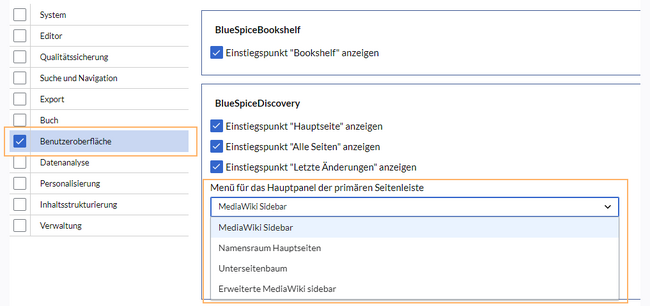 Formular mit Anzeige der vier Menütypen