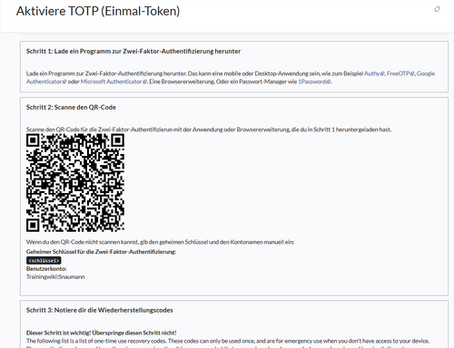 Screenshot der Anleitung zur Aktivierung von TOTP
