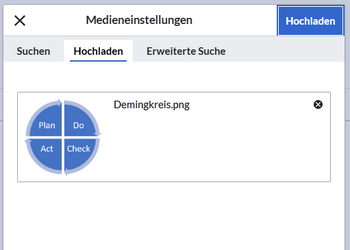 Dialogfeld "Medieneinstellungen" mit einem Bild, das hochgeladen wird