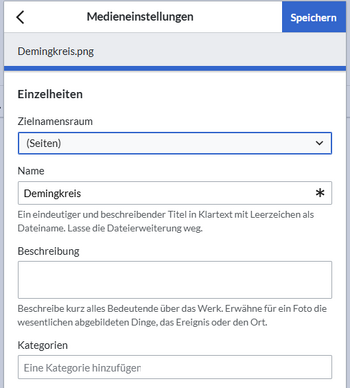 Dialogfeld zum Ändern der Bildeigenschaften vor dem Hochladen