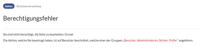 Standard Berechtigungsfehlermeldung