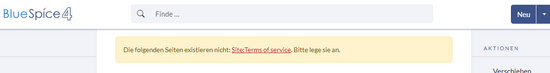 Banner weist in einem englischsprachigen Wiki auf eine Fehlende "Terms of Service"-Seite hin.