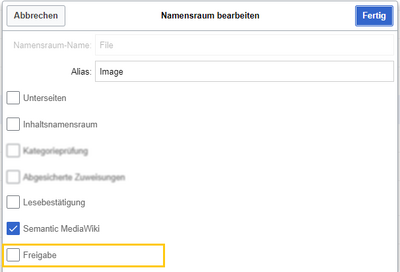 Screenshot der Namensraumeinstellung ohne Freigabe-Mechanismus