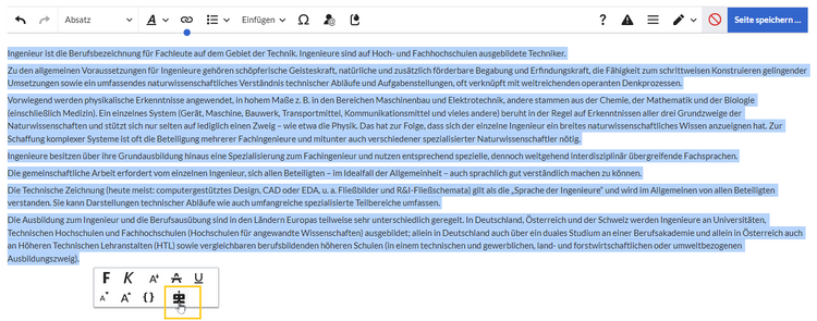 Highlighted text block about the definition of 'engineer' with open inspector menu.