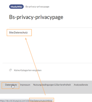 Screenshot der Systemnachricht und des verlinkten Fußleistenlinks
