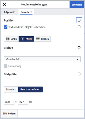 Eingabefelder zur Bildformatierung