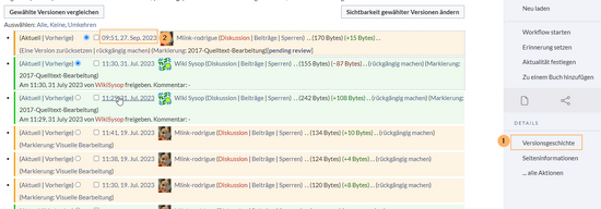 Screenshot der Versionsgeschichte